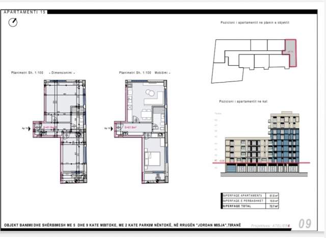 Tirane, shitet apartament 1+1+BLK Kati 1, 73 m² 1.400 Euro/m2 (BULEVARDI I RI)