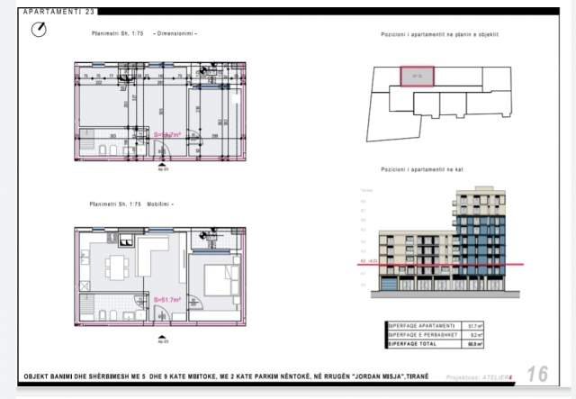 Tirane, shitet apartament 1+1+BLK Kati 2, 61 m² 1.400 Euro/m2 (BULEVARDI I RI)