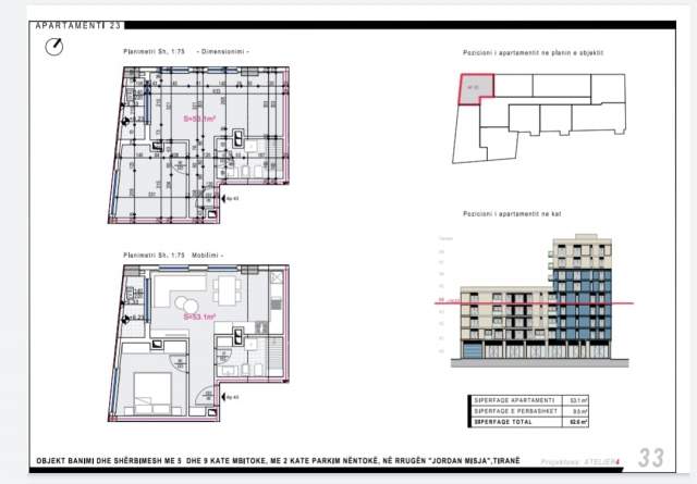 Tirane, shitet apartament 1+1+BLK Kati 4, 63 m² 1.400 Euro/m2 (BULEVARDI I RI)