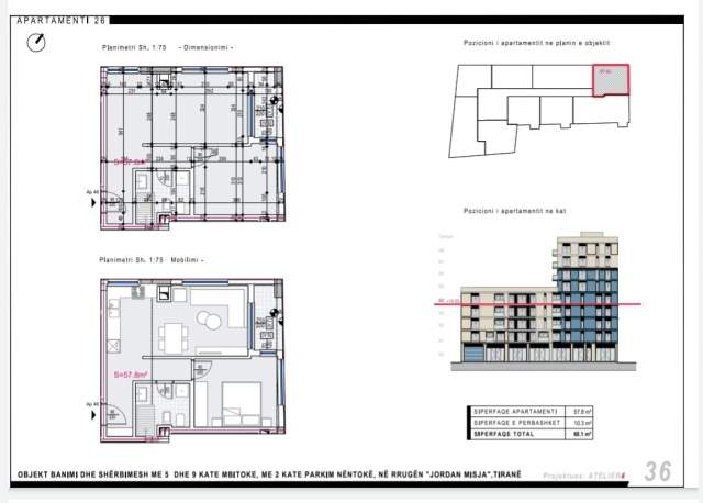 Tirane, shitet apartament 1+1+BLK 64 m² 1.400 Euro (JORDAN MISJA)