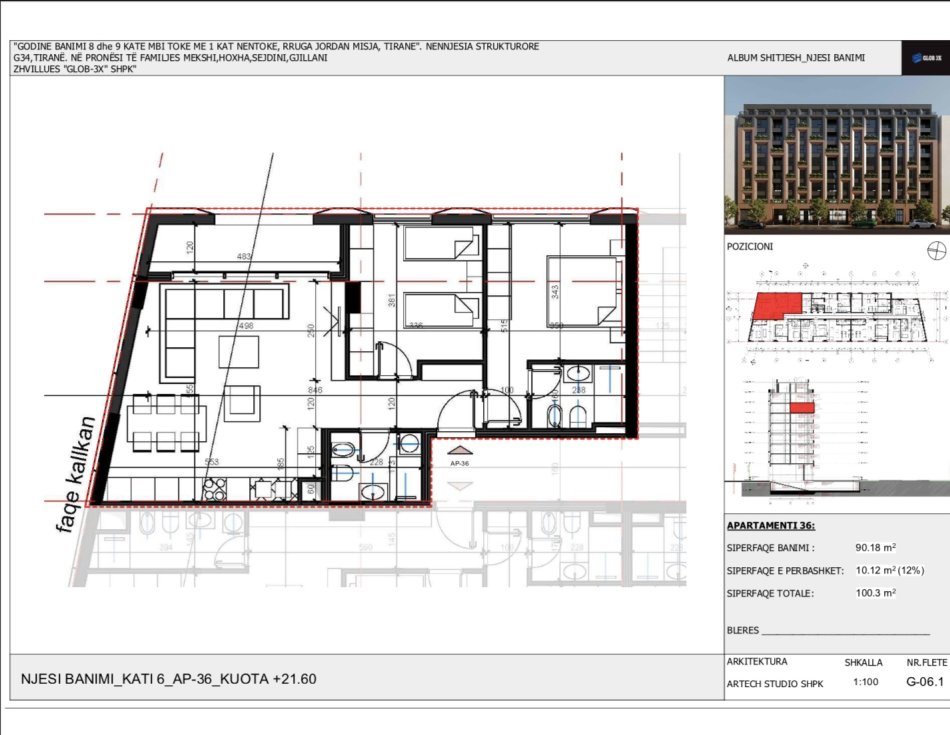 Tirane, shitet apartament 2+1 Kati 6, 100 m² (Jordan Misja)