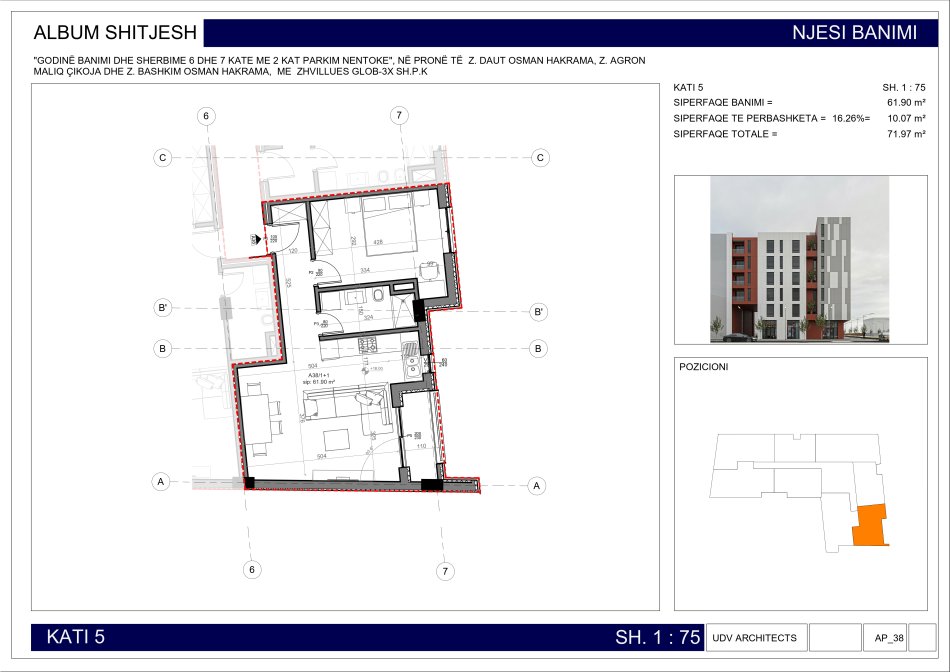 Tirane, shitet apartament 1+1 Kati 5, 72 m² (SIRI KODRA(BESA))