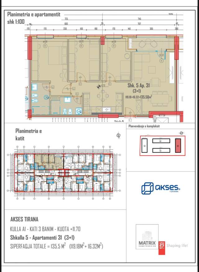 Tirane, shitet apartament 3+1+A+BLK Kati 3, 135 m² 149.050 Euro (Dogana)
