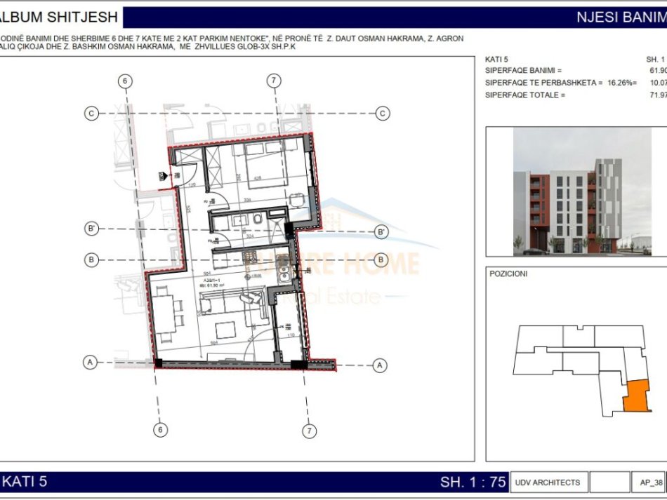 Tirane, shitet apartament 1+1+Ballkon Kati 5, 72 m² 104.000 € (RRUGA BESA ( PRANE UNIVERSITETIT BEDER)