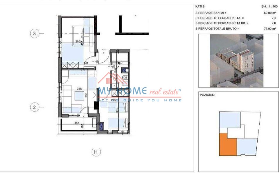 Tirane, shitet apartament 2+1 Kati 6, 71 m² 