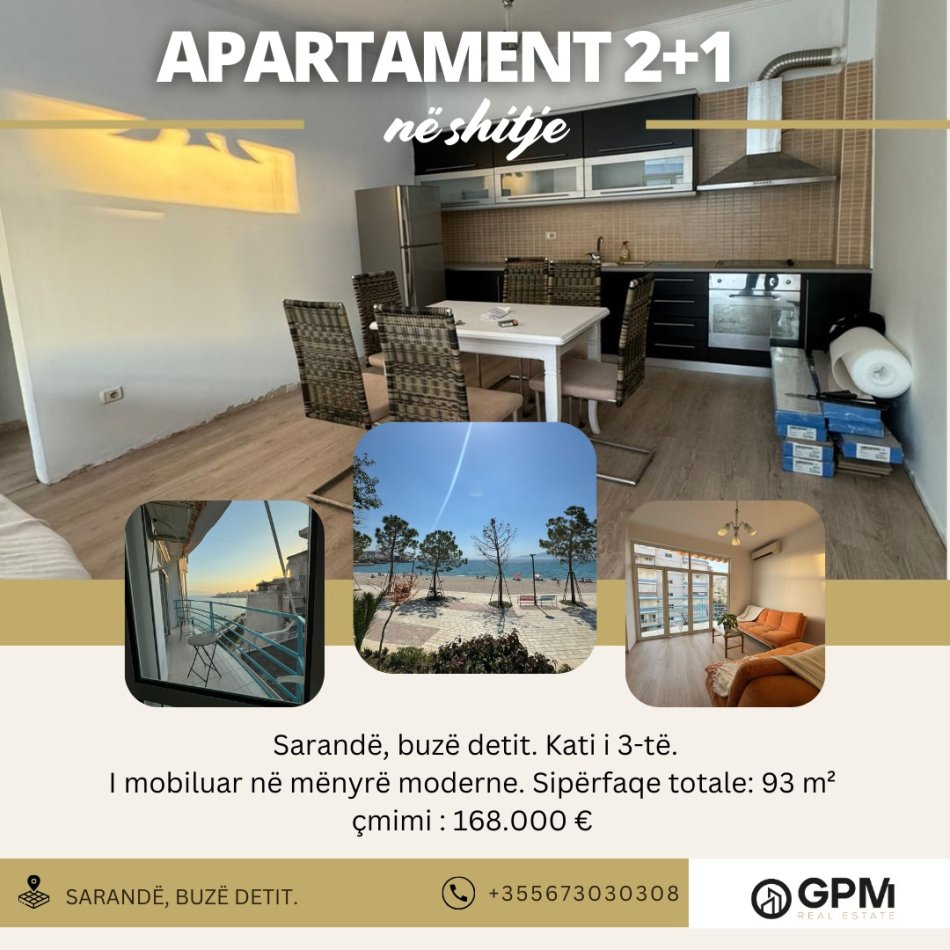 Apartament 2+1 ne shitje ne Sarande buze detit