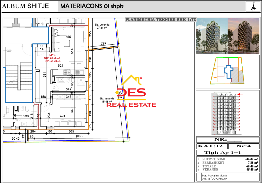 Vlore, shitet apartament 1+1 Kati 12, 113 m² 117.000 € (Rruga Kosova)