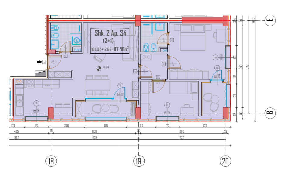 Tirane, shes apartament 2+1+Ballkon, Kati 3, 117 m² 141,000 € (Akses Tirana)
