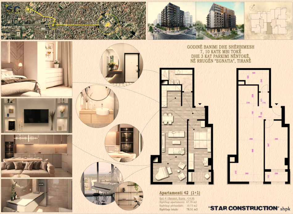 Tirane, shes apartament 1+1+Ballkon Kati 4, 78 m² 118.000 € (Don Bosko)
