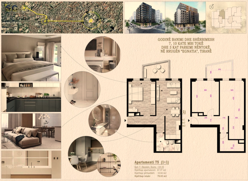 Tirane, shes apartament 1+1+Ballkon Kati 7, 78 m² 121.000 € (Star Bosko)