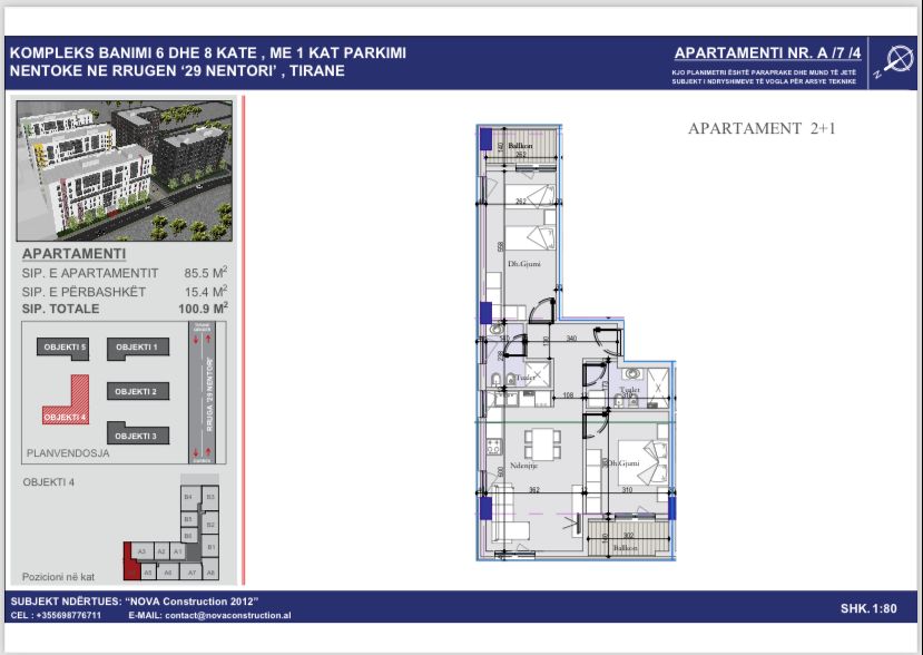 Disponojmë Apartament 2+1+2 për Shitje: