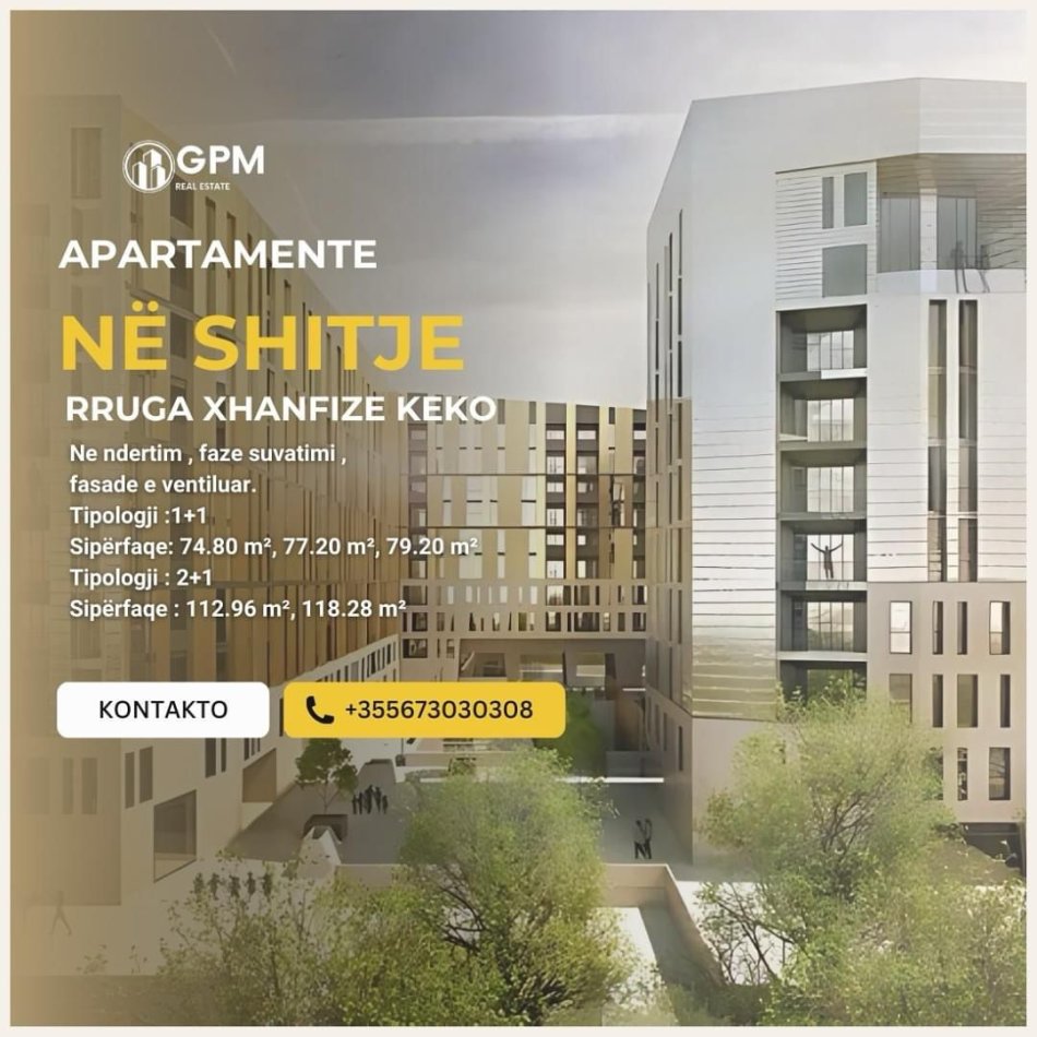 Tirane, shiten  apartamente  1+1/ 2+1 , duke filluar nga  75 m² (Kinostudio)