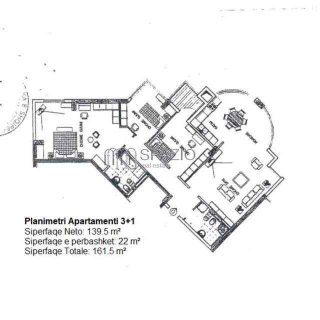 Tirane, shitet apartament 3+1+A+BLK Kati 6, 161 m² 175.000 Euro (Stacioni i trenit)