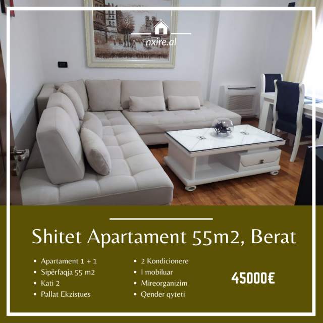 Berat, shitet apartament 1+1+BLK Kati 2, 55 m² 45.000 Euro (Rilindja, Berat)