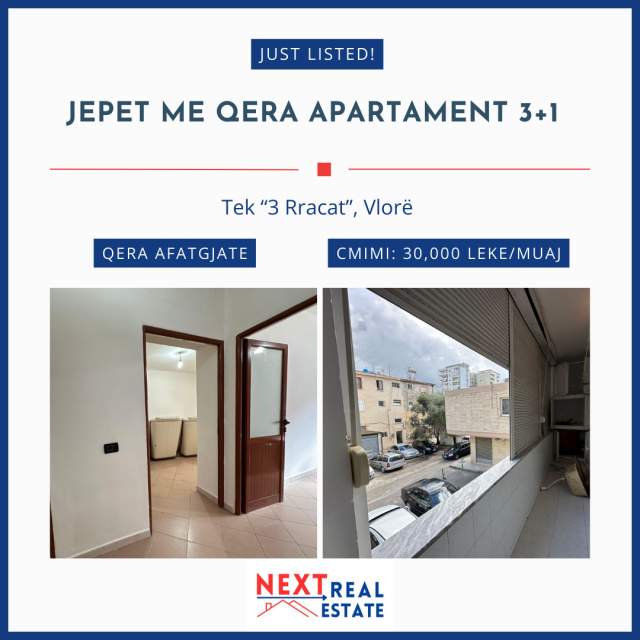 Vlore, jepet me qera apartament 3+1+BLK Kati 3, 97 m² 30.000 Leke