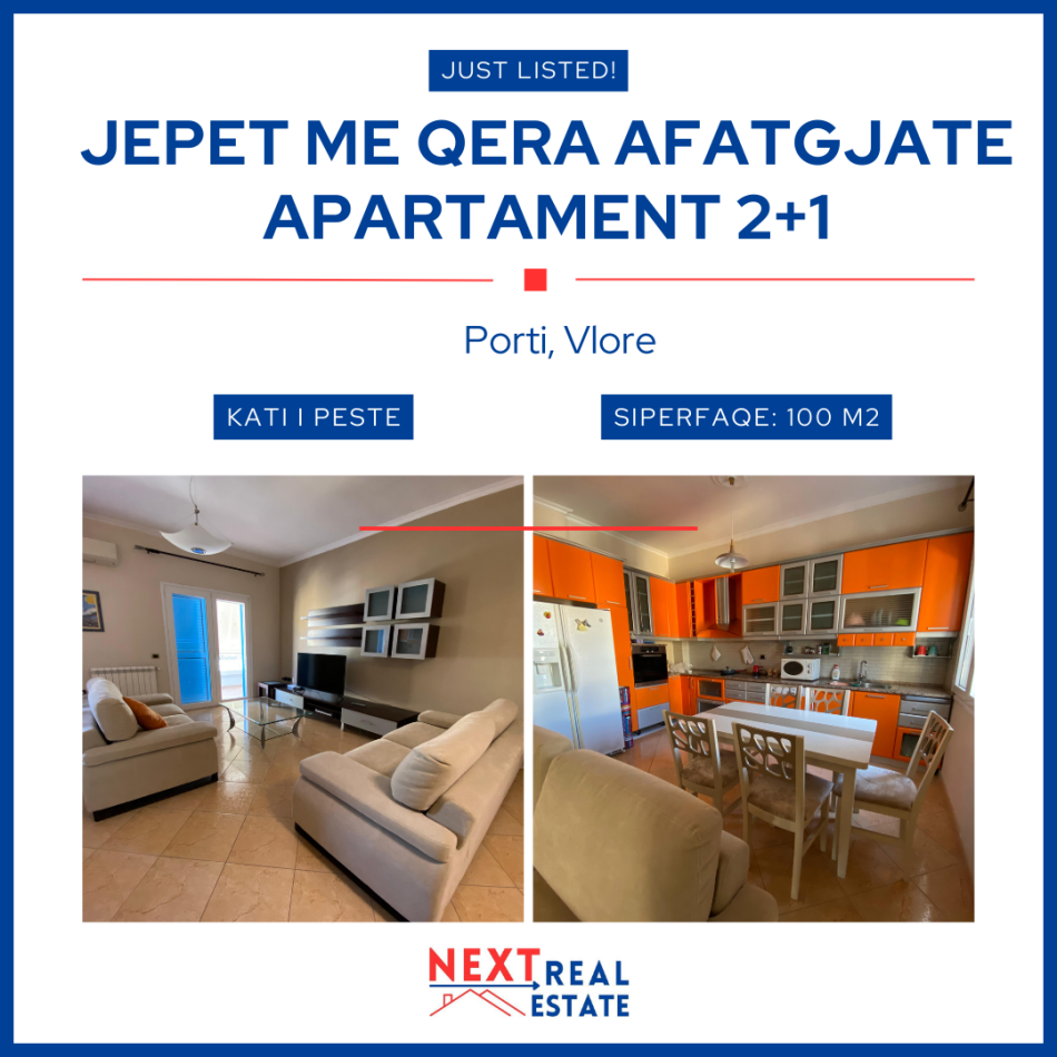 JEPET ME QERA AFATGJATE APARTAMENT 2+1 TEK PORTI, VLORE
