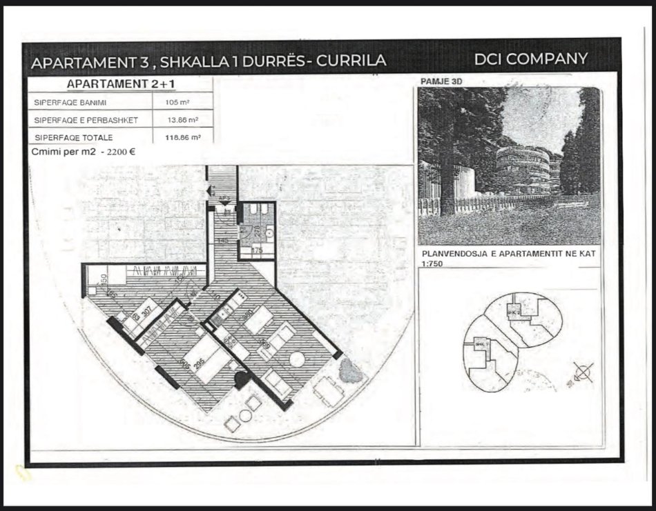 Durres, shitet apartament 2+1+Ballkon Kati 4, 118 m² 261.800 € 