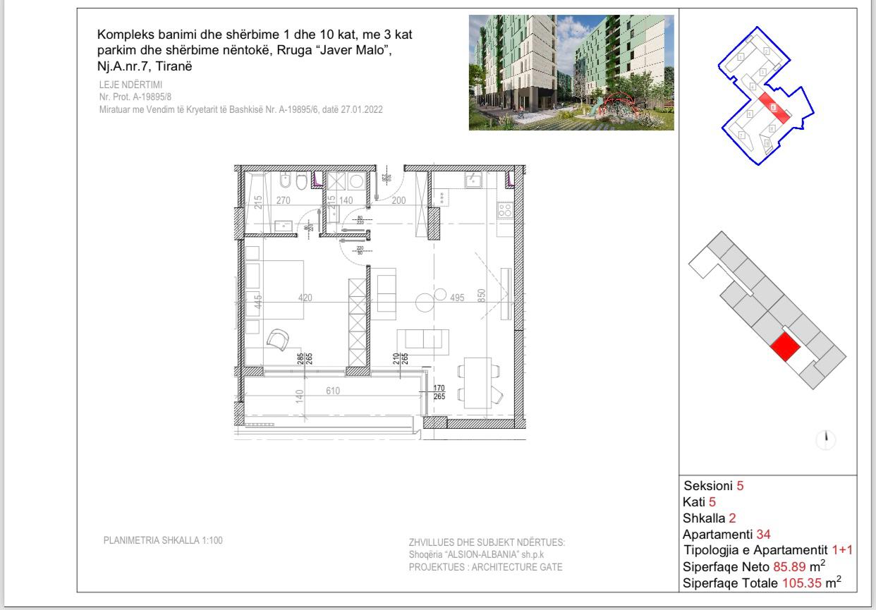 Shitet, Apartament 1+1, Tirana Riverside Resindece , Tirane.