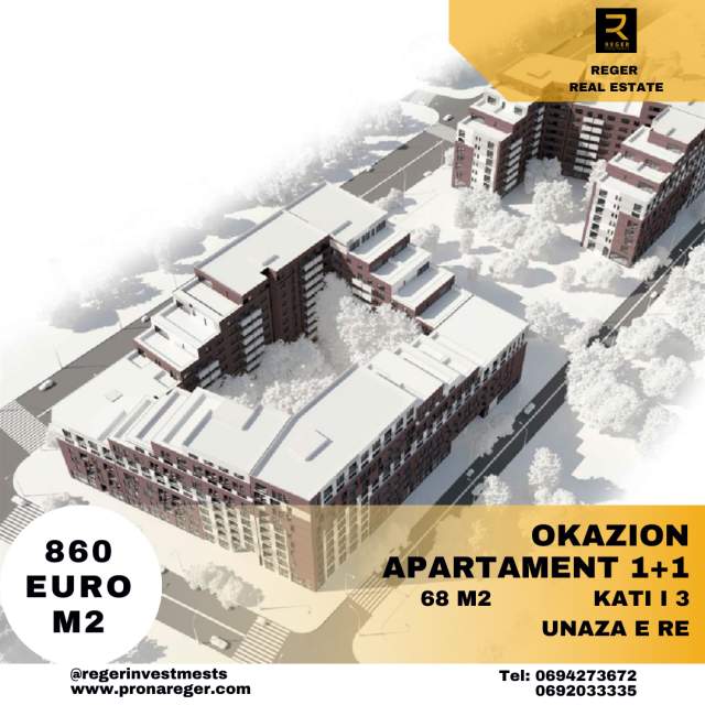 Tirane, shitet apartament 1+1 Kati 3, 68 m² 58.500 Euro (Unaza e Re)