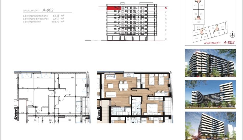 Tirane, shitet apartament 2+1 Kati 5, 111 m² (Don Bosco)