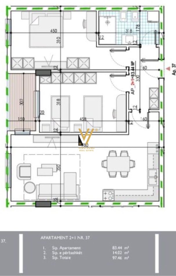 Tirane, shitet apartament 2+1+Ballkon Kati 3, 97 m² 75.100 € (KAMEZ)