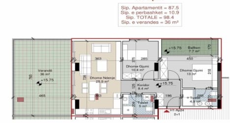 Gjiri Lalezit, shes apartament 2+1+BLK Kati 5, 134 m² 232.800 Euro (Lalzi Marina)