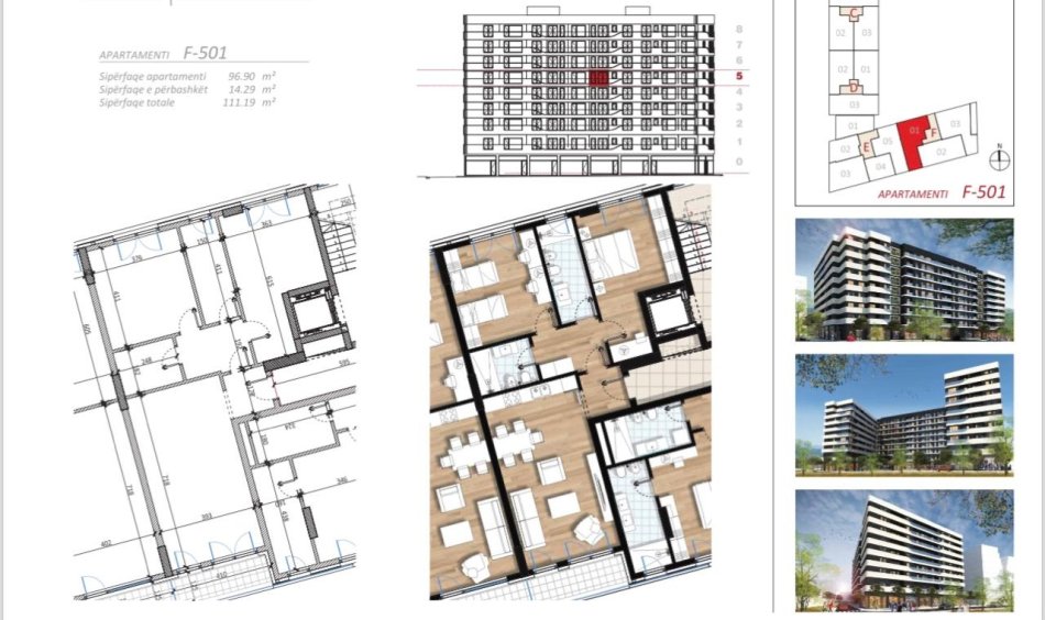 Tirane, shitet apartament 2+1 Kati 5, 111 m² (Don Bosco)