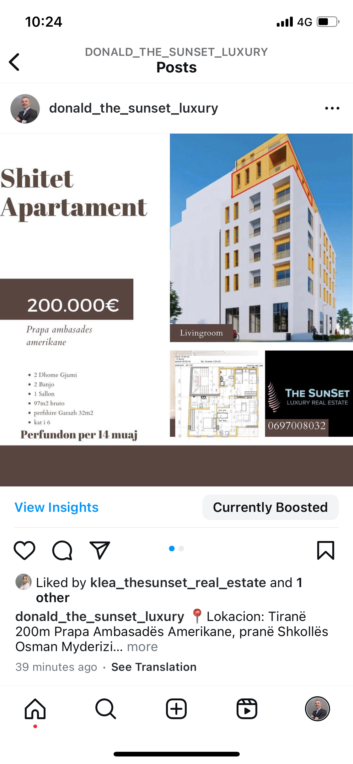 Apartament 2+1+2 97 m2 broto pallati perfundon per 14 muaj 200m pas ambasades amerikane