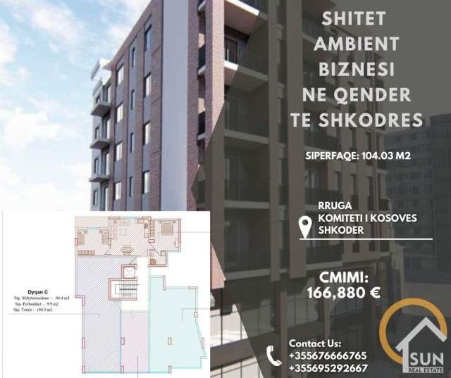 Shkoder, shitet ambjent biznesi Kati 1, 104 m² 166.880 Euro (QENDER SHKODER)