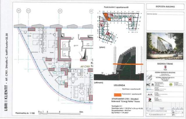 Tirane, shitet apartament 2+1 Kati 9, 180 m² 538.920  (Ekspozita Building)