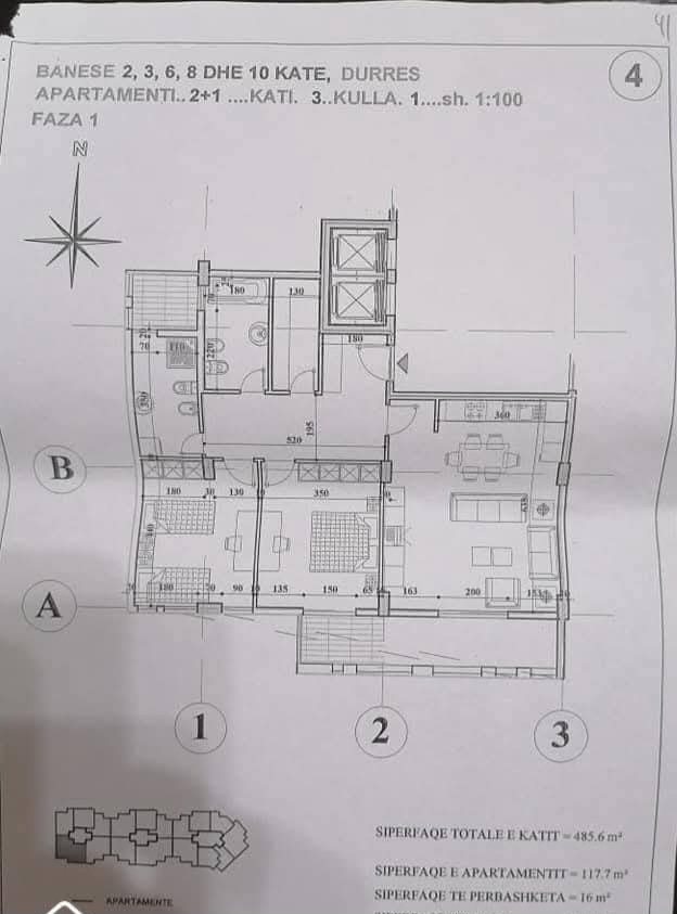 Durres, shitet apartament 3+1+Ballkon Kati 3, 134 m² 118.000 € (Rruga Pavaresia)