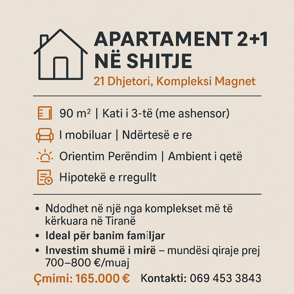 Tirane, shitet apartament 2+1+Ballkon Kati 3, 90 m² 125.000 € (21 dhjetori)