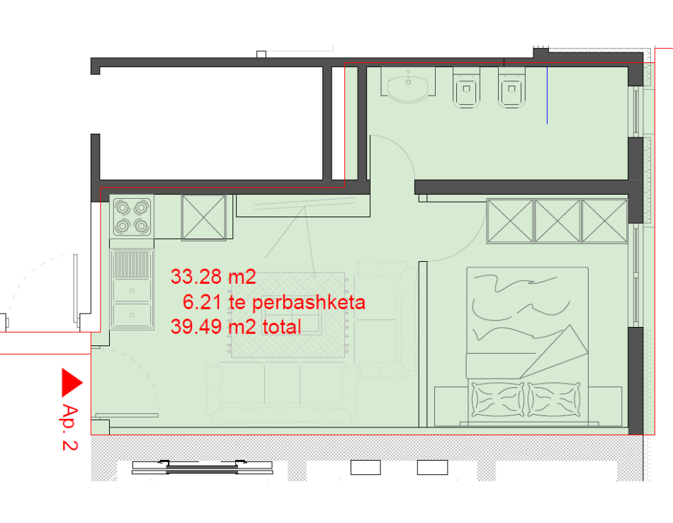 Tirane, shitet apartament 1+1 Kati 2, 40 m² (FUSHA AVIACIONIT)