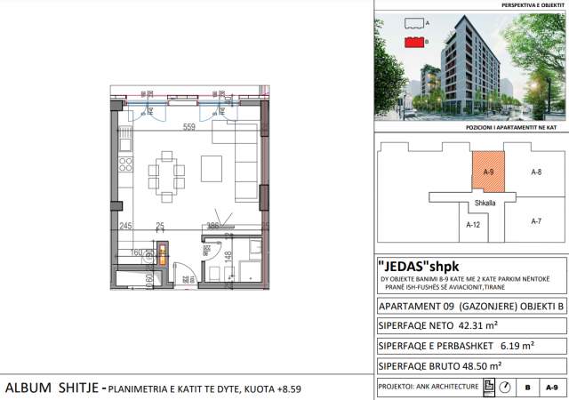Tirane, shitet garsonier 1+1 Kati 2, 48 m² 58.200 Euro