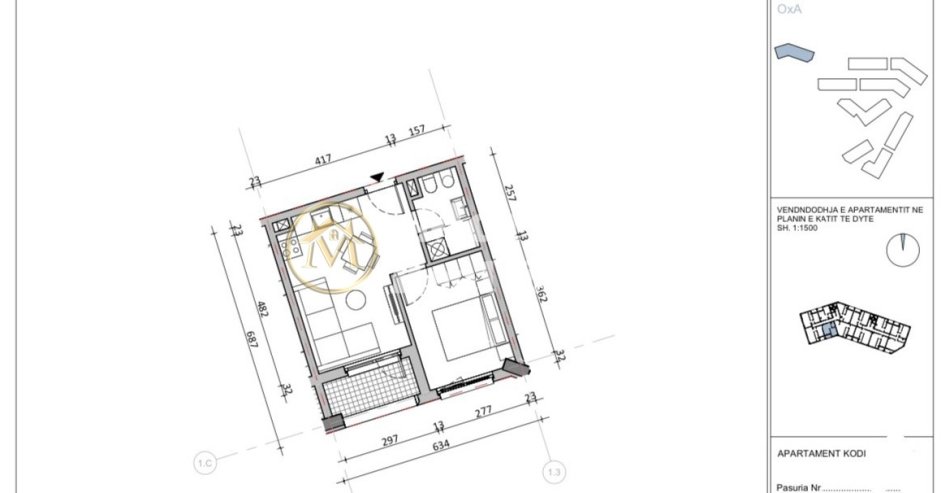 Tirane, shitet apartament 1+1 Kati 3, 47 m² 69.000 € (Fresk/Rruga Dalip Topi)