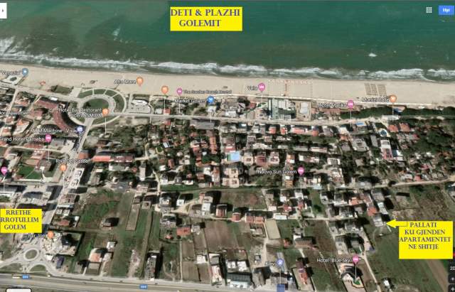 Golem-Plazh, Shitet  Apartament, 2+1,me 2-banjo, ballkon, siperfaqe 74m² neto, kat.2, Cmim  105'000€, largësia nga deti 350m / 5-min nga kompleksi V.Murrizi. Golem Kavaje