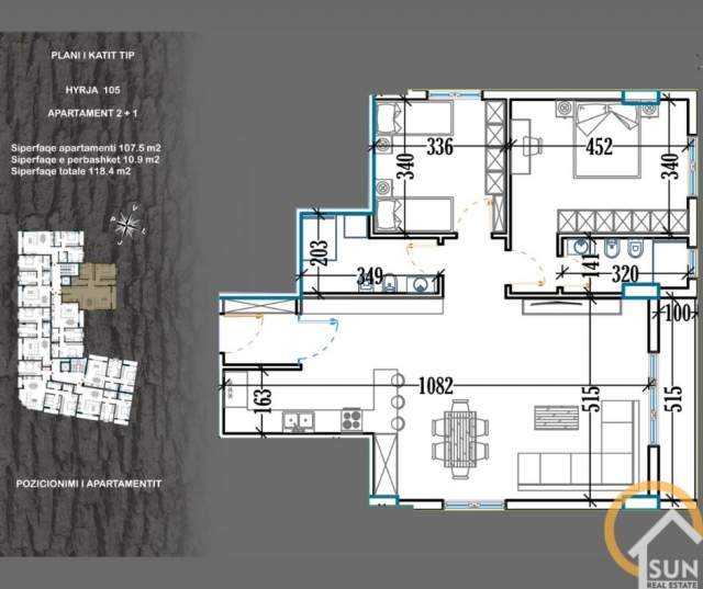 Shkoder, shitet apartament 2+1+BLK Kati 1, 118 m² 94.700 Euro (BULEVARDI SKENDERBEU)