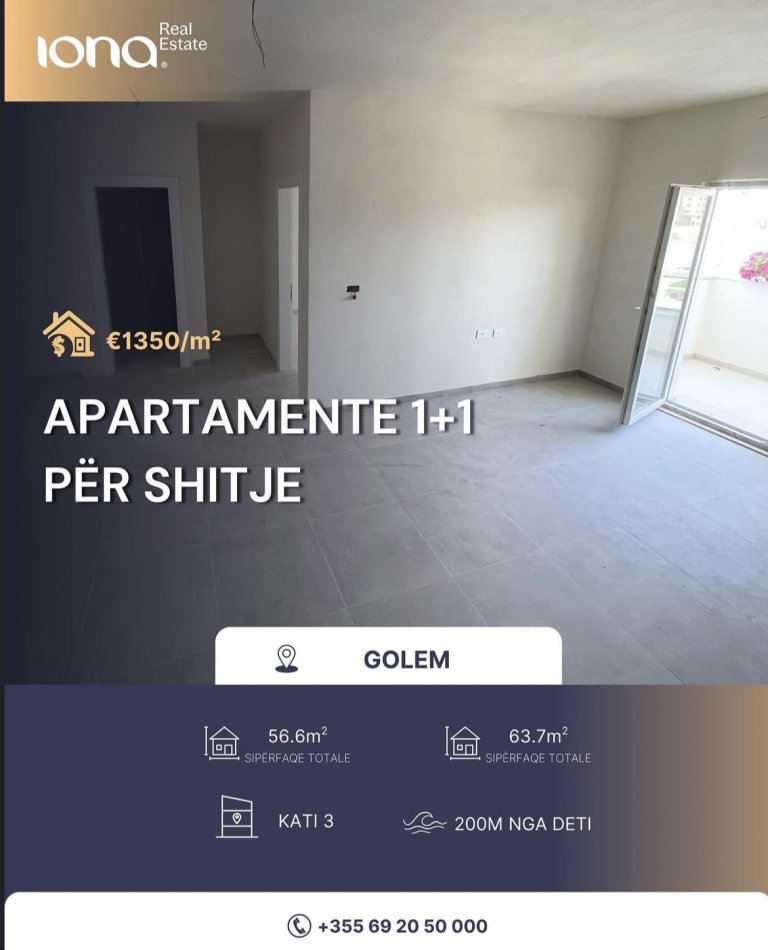 Golem, shitet apartament 1+1+ballkon, Kati 3, 57 m² (Perballe Hotel Flower)