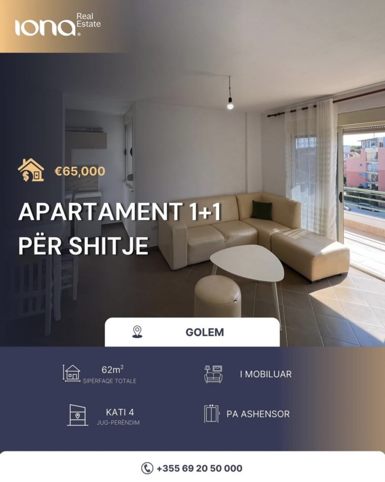 Golem, shitet apartament 1+1+Ballkon Kati 4, 62 m² 65.000 €