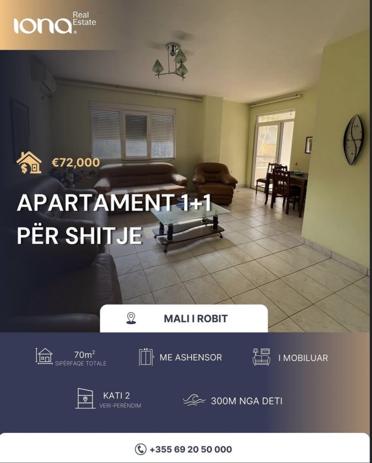 Mali Robit, shitet apartament 1+1+Ballkon Kati 2, 70 m² 72.000 €