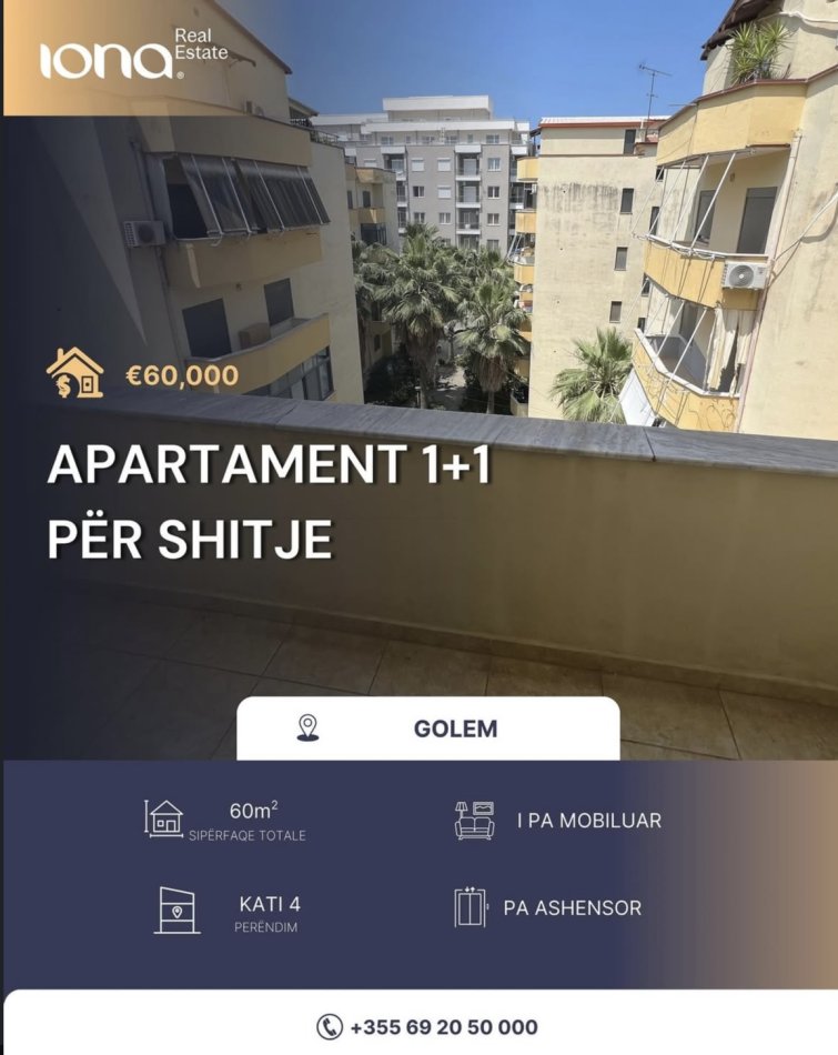 Golem, shitet apartament 1+1+Ballkon Kati 4, 60 m² 60.000 € 