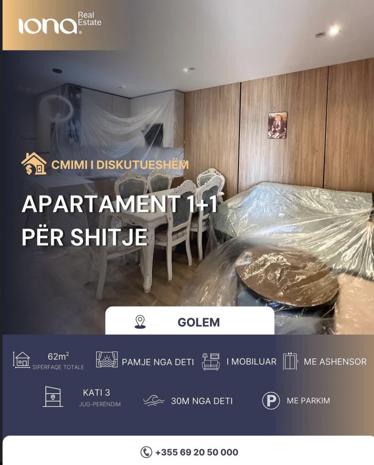 Golem, shitet apartament 1+1+Ballkon Kati 3, 62 m² 