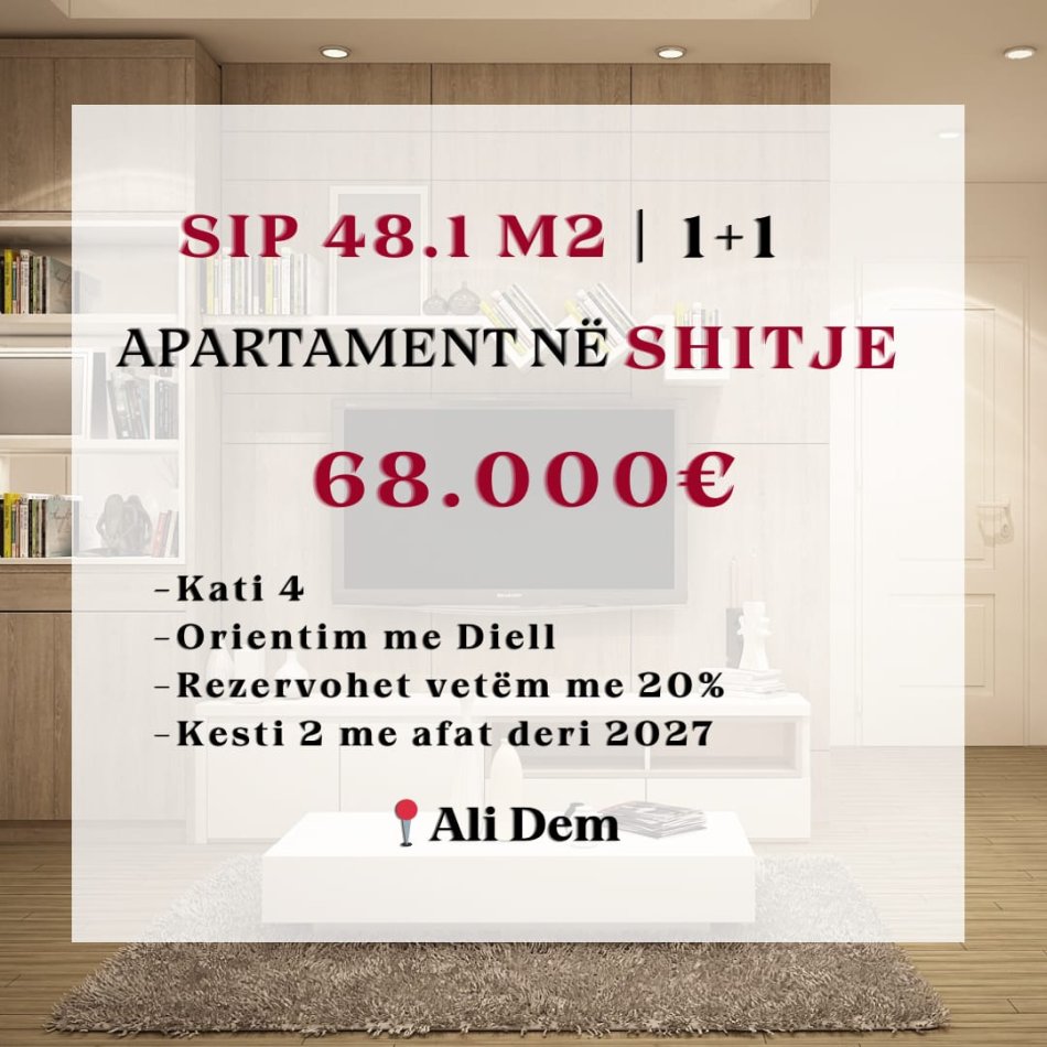 Tirane, shes apartament 1+1+Ballkon Kati 4, 48 m² 68.000 € (Ali Dem)