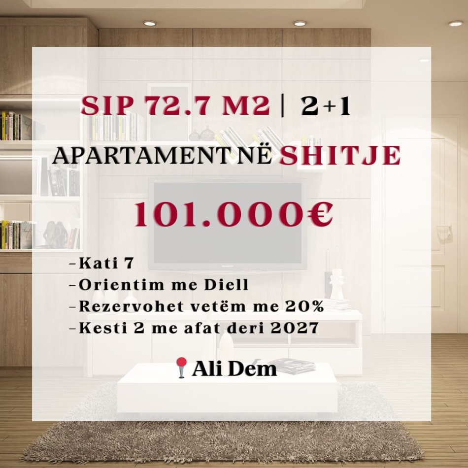 Tirane, shes apartament 2+1+Ballkon Kati 7, 723 m² 101.001 € (Ali dem)
