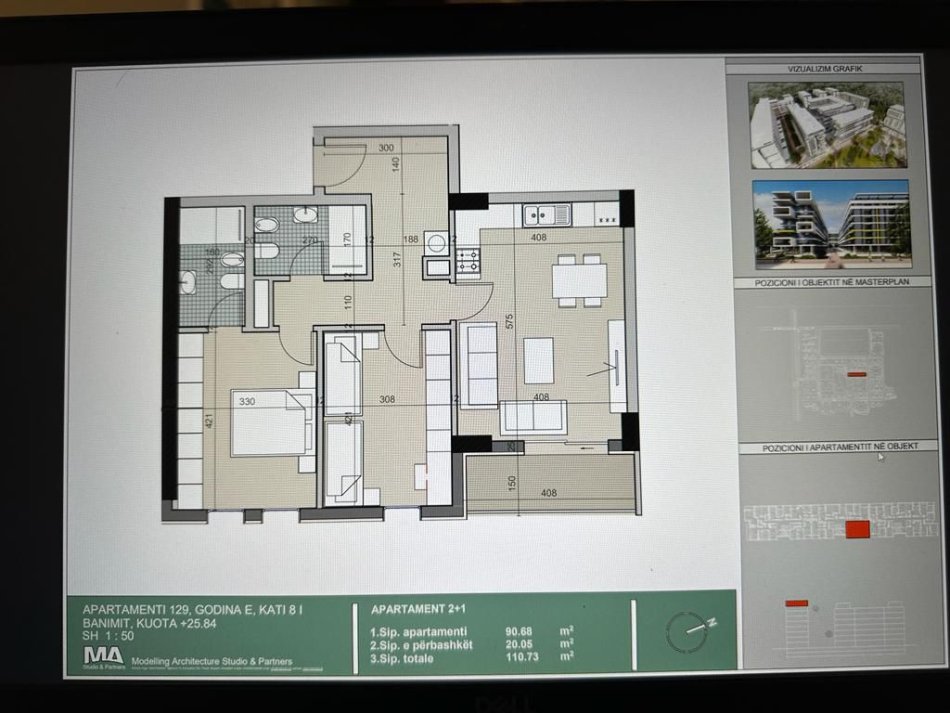 Tirane, shitet apartament 2+1+Ballkon Kati 8, siperfaqe 110 m² (Tek kompleksi Univers City)