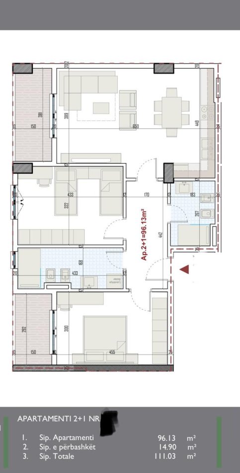 Ringside Residence, shitet apartament 2+1+Aneks+Ballkon Kati 3, 111 m² 109.900 € (Rruga Lidhja e Prizrenit)