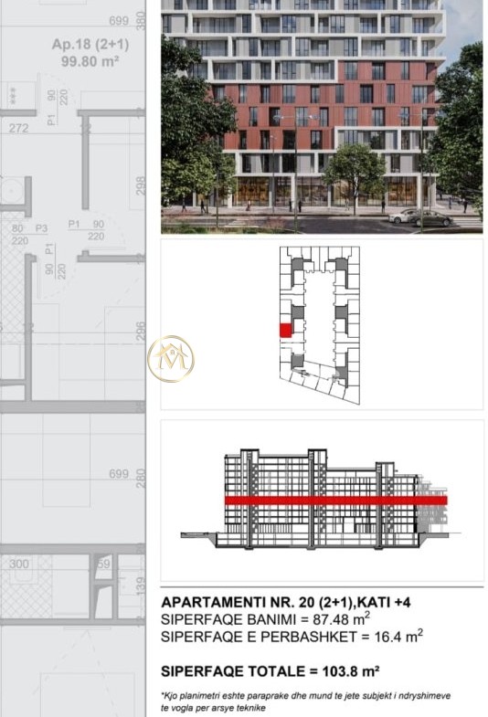 Tirane, shitet apartament 2+1 Kati 4, 104 m² 140.130 € (Laprake)
