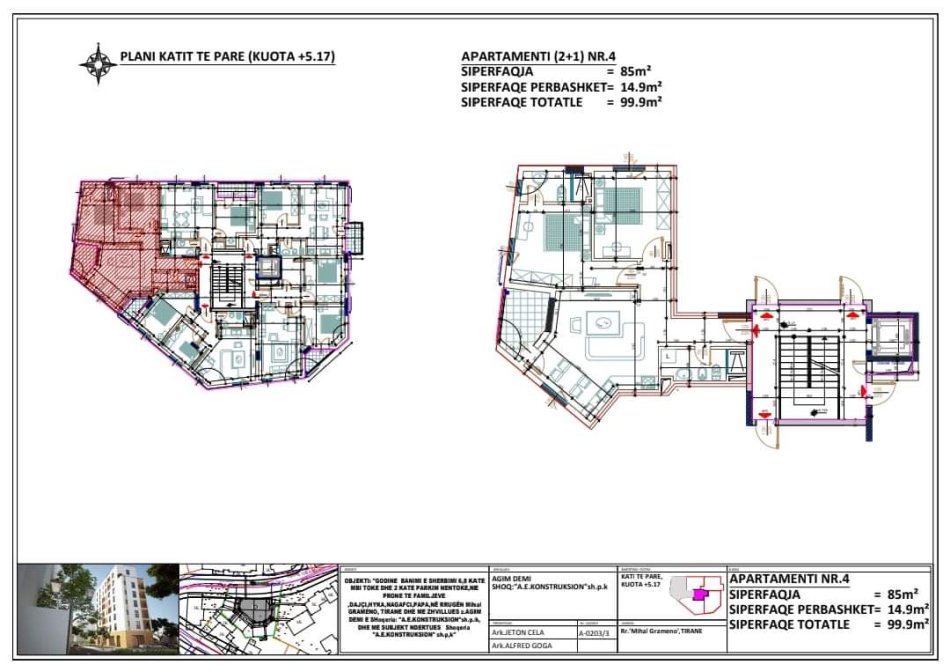 Tirane, shitet apartament 2+1+Ballkon Kati 6, 107 m² (Rruga Mihal Grameno)