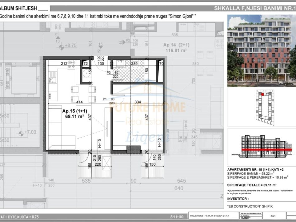 Tirane, shitet apartament 1+1+Ballkon Kati 2, 69 m² 95220€ (Fusha e avacionit)