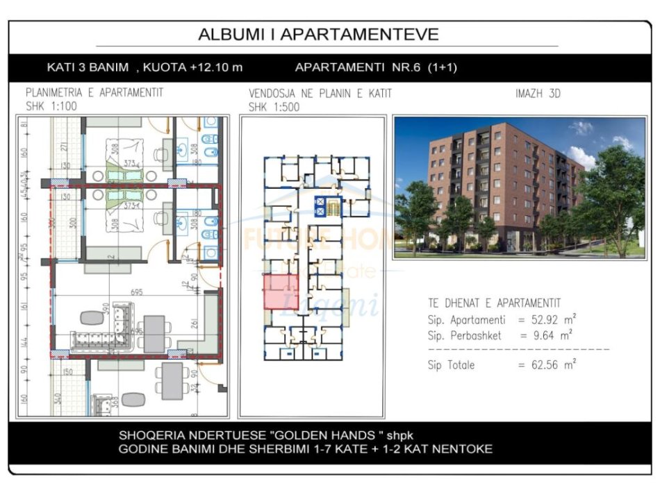 Tirane, shitet apartament 1+1+Ballkon Kati 3, 63 m² 65.688 € (Paskuqan)